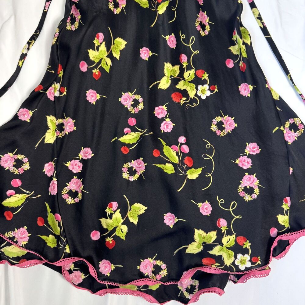 Size 6 Y2K Vintage Betsey Johnson silk dress strawberry cherry fruit print - Picture 3 of 6